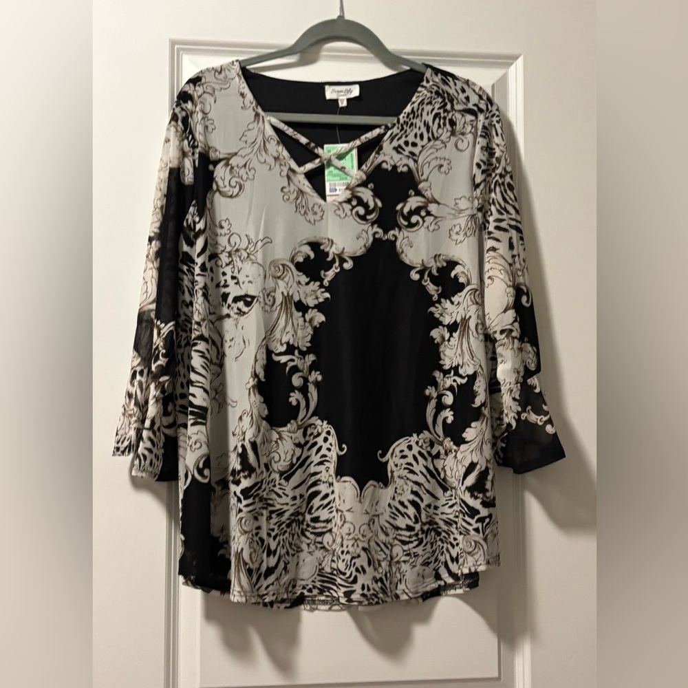 Black, White and Brown Floral Blouse